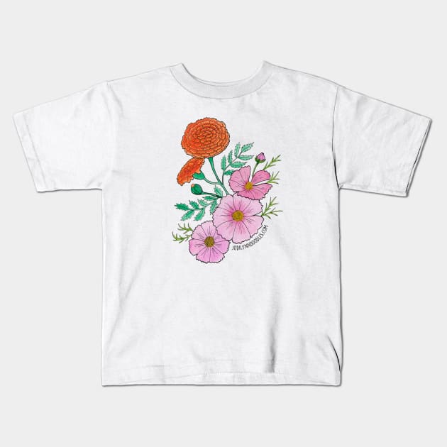 October Birth Flowers Marigolds and Cosmos Kids T-Shirt by JodiLynnDoodles